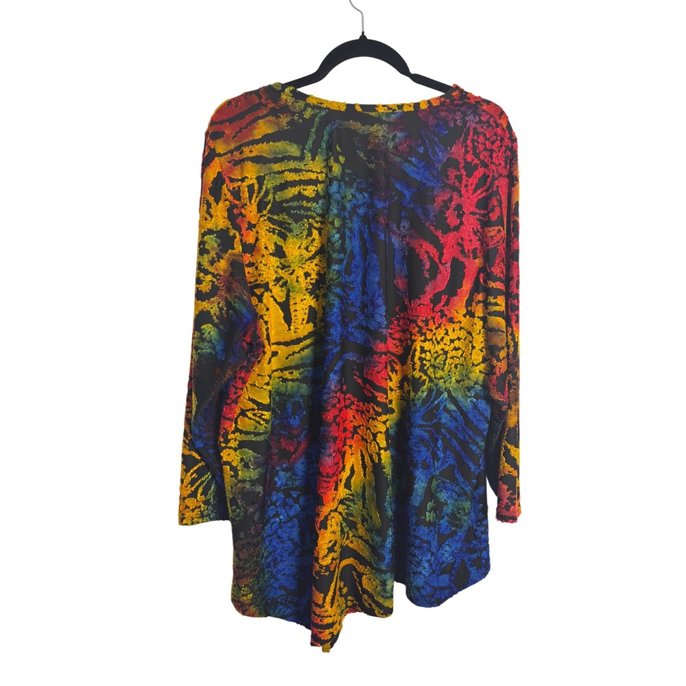 Calessa Womens Tunic 2X Multicolor Rainbow Burnout Velvet Asymmetrical Artistic - Picture 2 of 6